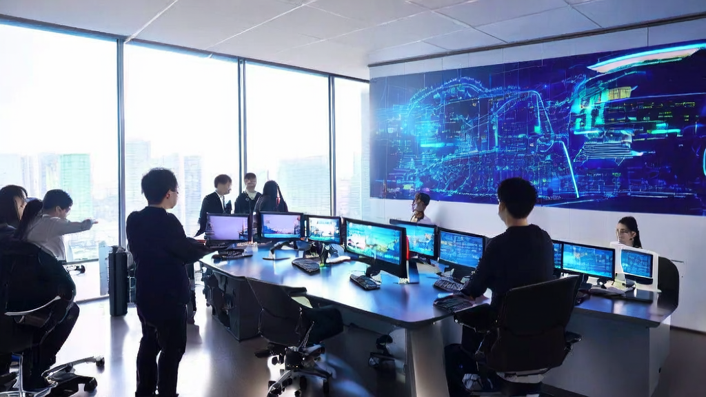 A modern office scene showcasing AI email marketing for e-commerce sales growth