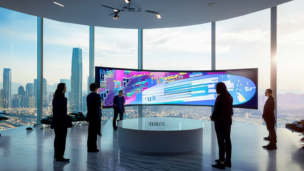 Modern office scene where a team discusses AI email marketing strategies for international market growth and customer acquisition using Roblox's latest AI tools.
