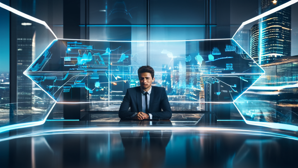 Scene of AI email marketing data analysis in a futuristic office