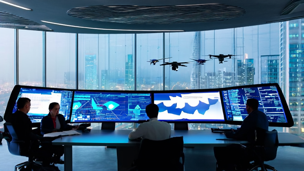 In a futuristic office, data scientists analyze email marketing data using Grok Code Fast 1