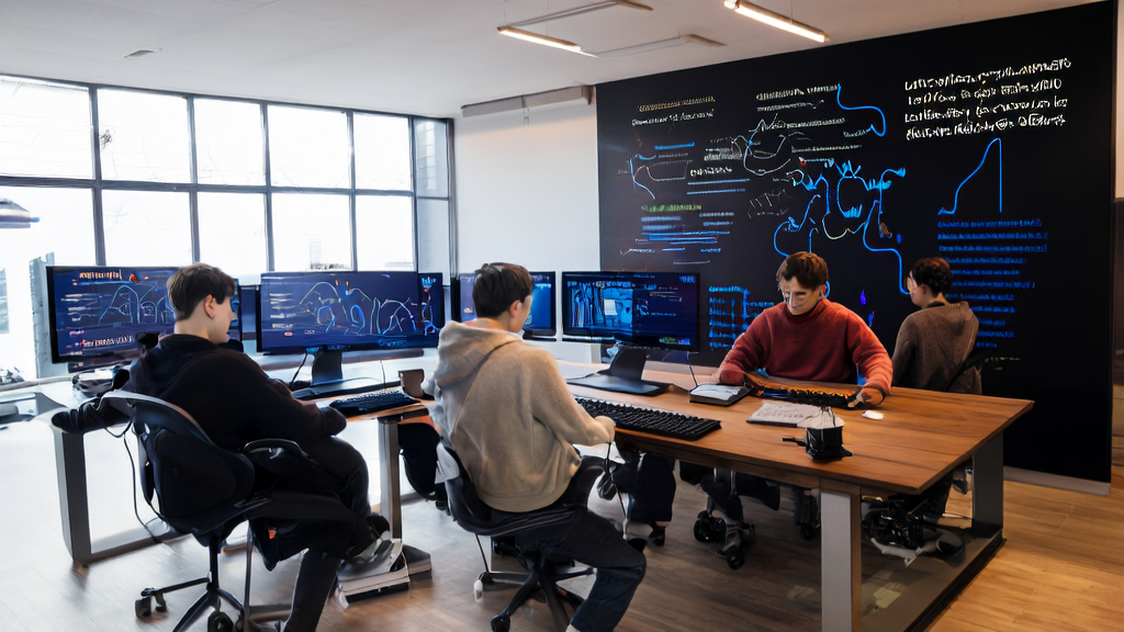 Programmers in a modern office are developing and optimizing AI email marketing strategies using Grok Code Fast 1