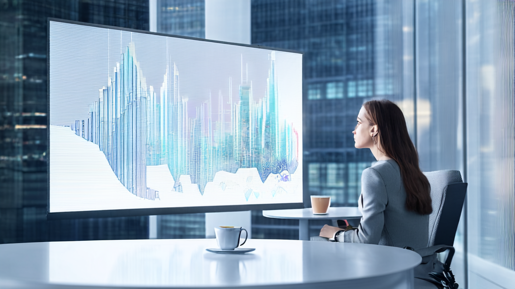 A marketing expert in a futuristic city using AI technology to optimize email marketing strategies and improve customer conversion rates