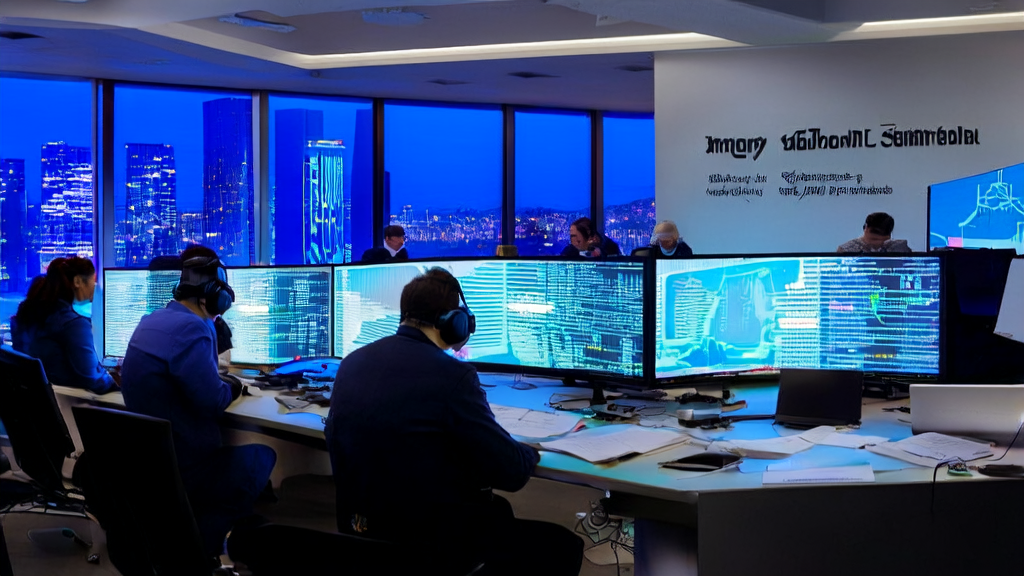 Engineers working late at night to optimize AI-driven email marketing systems, with motivational slogans on the wall
