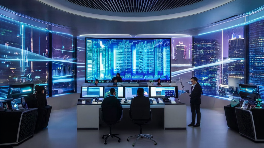 AI邮件营销创新案例与前景：展示现代化办公室中数据分析师利用AI技术优化邮件营销的情景