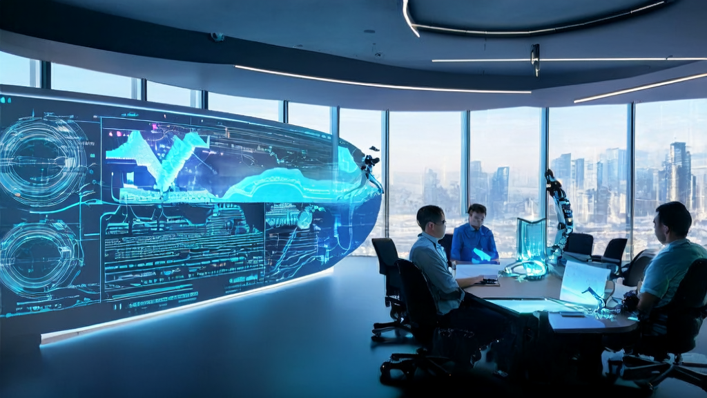现代化办公室中展示AI优化邮件营销技术的场景