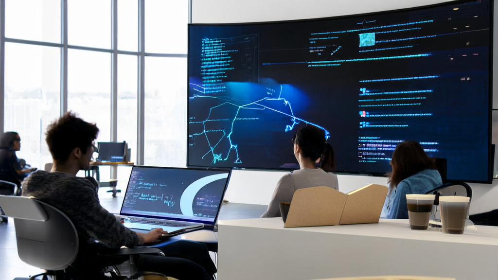 AI email marketing innovation boosts enterprise growth; developers are efficiently coding with Xcode integrated with Claude AI in a sunny office environment