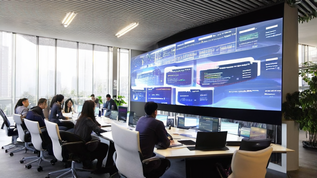 现代化办公室中营销团队使用AI工具进行邮件营销优化