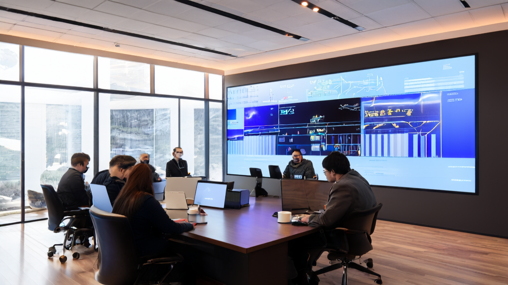 In a sunny modern office, employees are using AI tools to optimize email marketing strategies, enhancing user engagement and reply rates.