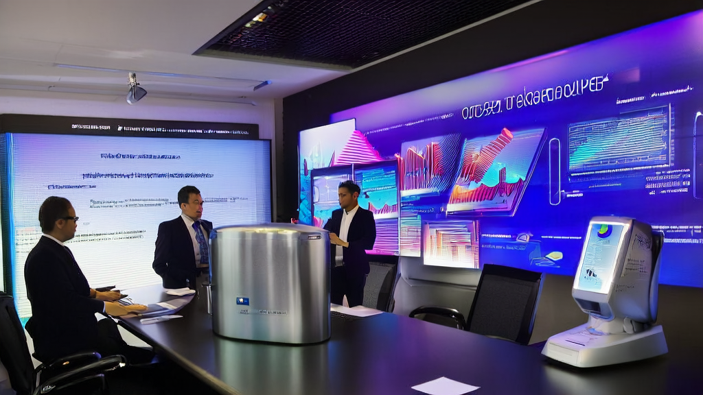 Tech professionals in an office using Huawei FlashComm technology to optimize AI email marketing, showcasing a futuristic tech application.