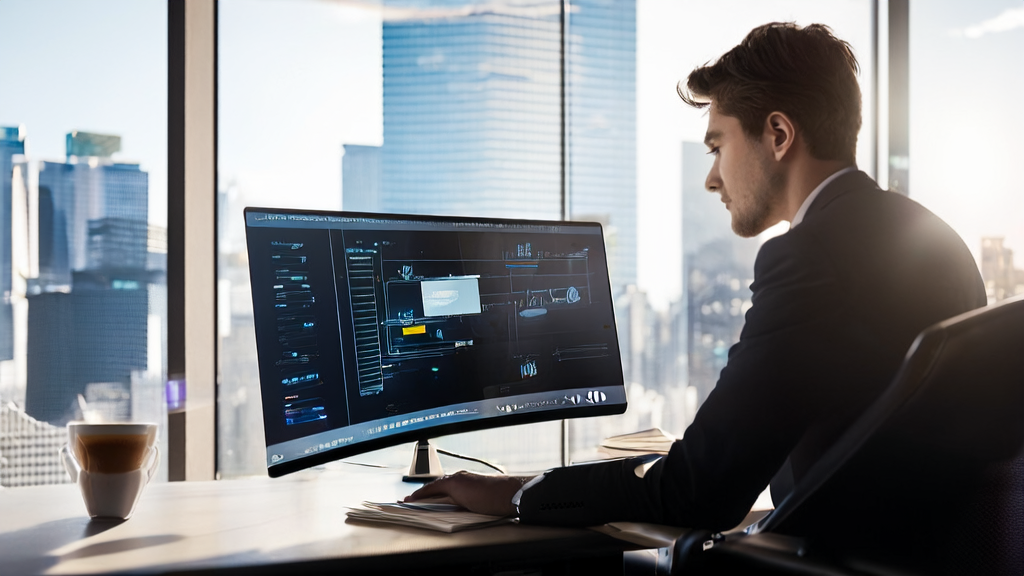 Modern office where an entrepreneur uses AI email marketing tools to optimize customer engagement