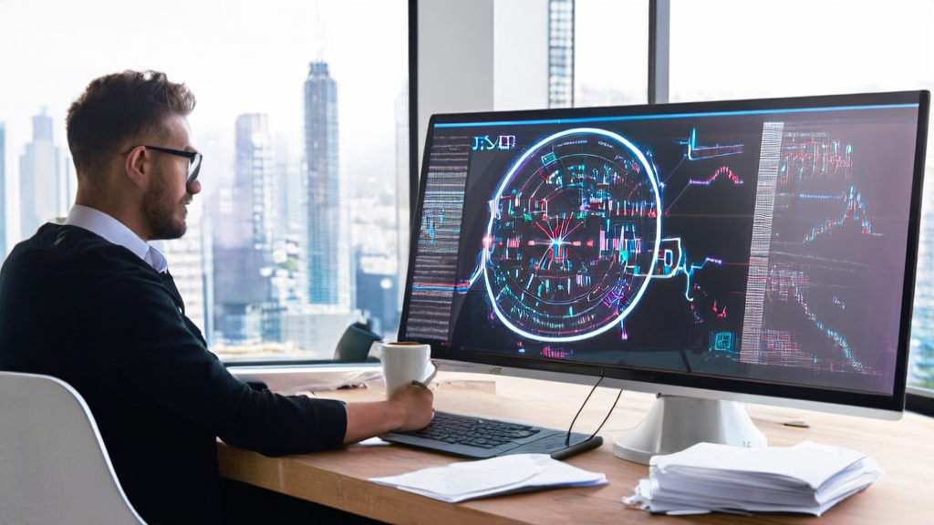 A marketing manager in a modern office using AI technology to optimize email marketing and improve conversion rates