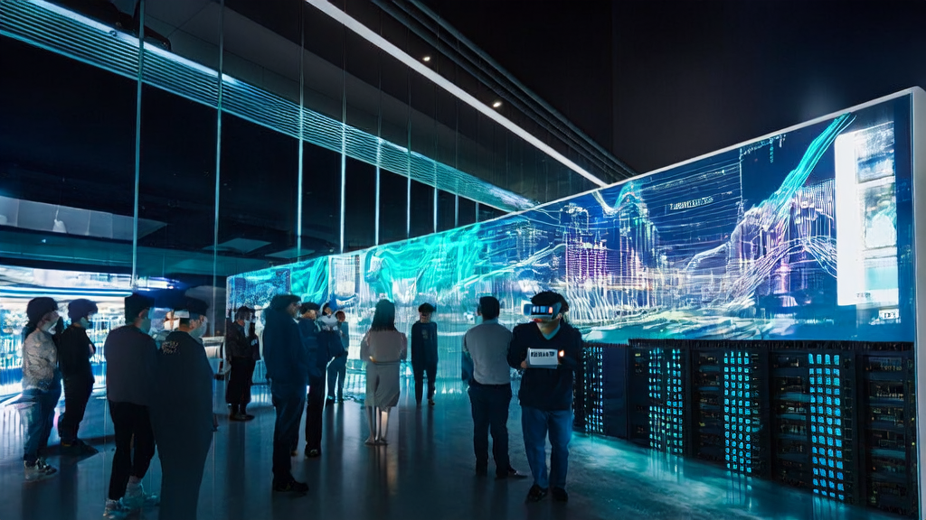 In a modern office building in a futuristic tech city, data scientists are developing high-conversion email strategies based on AI, with a bustling urban landscape outside and a large server labeled "Tencent Hunyuan-A13B Model API" in the background.