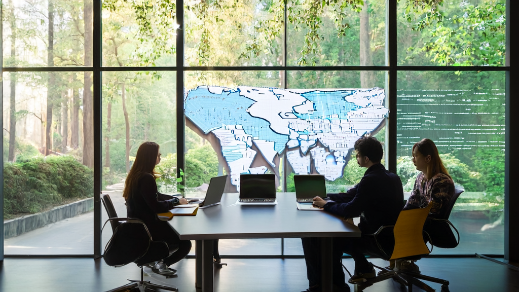 Young entrepreneurs in a modern office discussing AI email marketing strategies to boost e-commerce sales