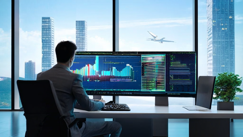 A programmer operates an AI email marketing system in a modern office