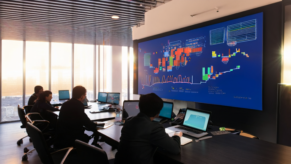 Modern office environment where employees are working with AI email marketing tools