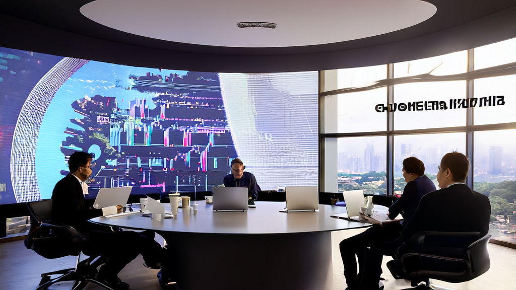 Employees in a modern office using AI technology for email marketing analysis