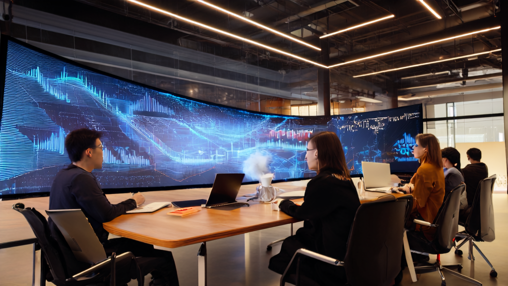 办公室内的年轻团队正在使用AI技术优化邮件营销策略，阳光透过窗户照亮房间