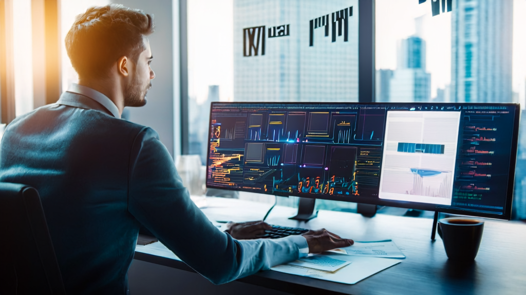 Young entrepreneur in an office using AI email marketing tools to optimize email content and improve conversion rates