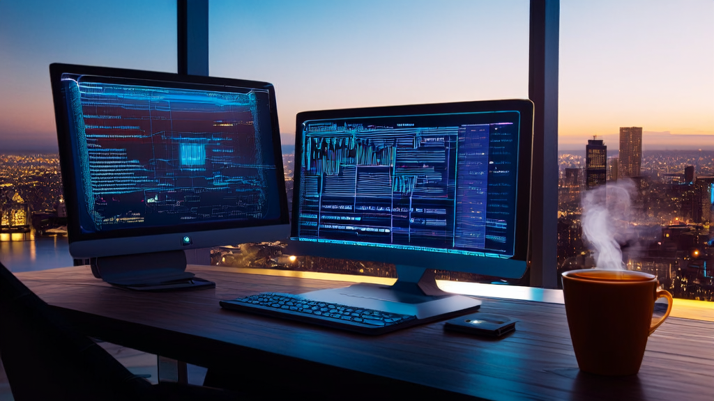 A professional focusing on AI email marketing optimization in a futuristic office setting