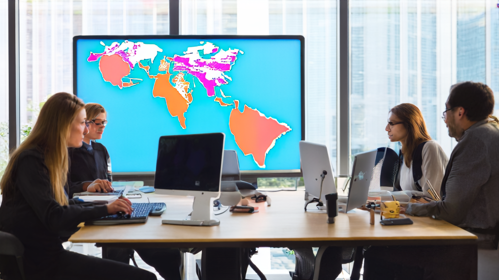A modern office with sunlight, where a professional is optimizing email sending times using AI technology