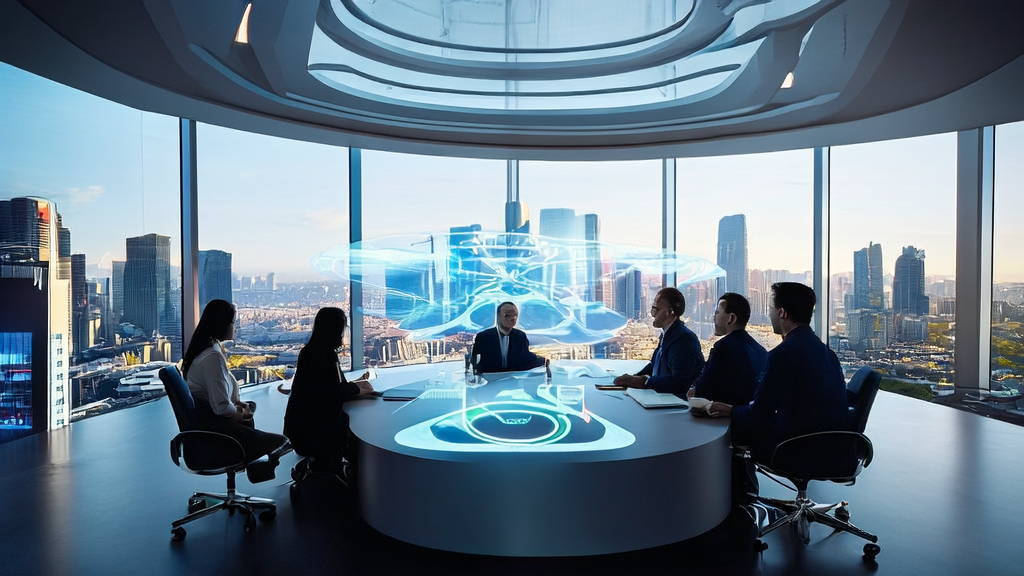 A young team in a modern office building discussing AI email marketing strategies using Alibaba Cloud's AgentBay