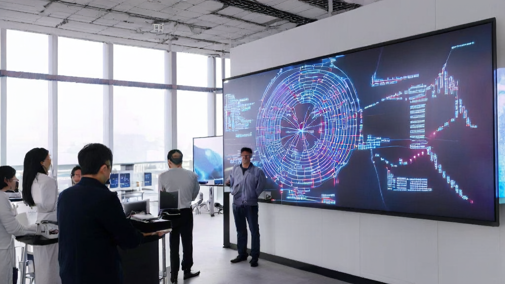 A team in a modern office discusses AI email marketing strategies, using data analysis to optimize the customer journey