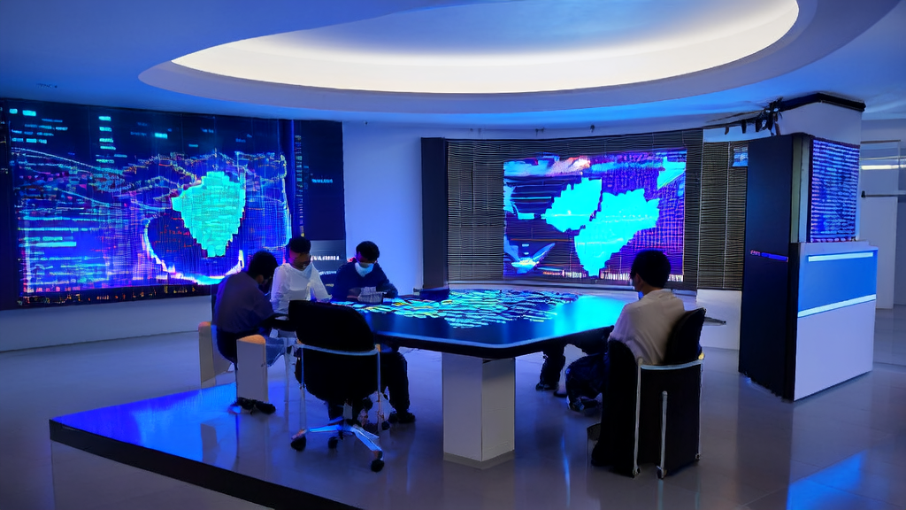 Engineers optimizing email marketing with AI technology in a high-tech office