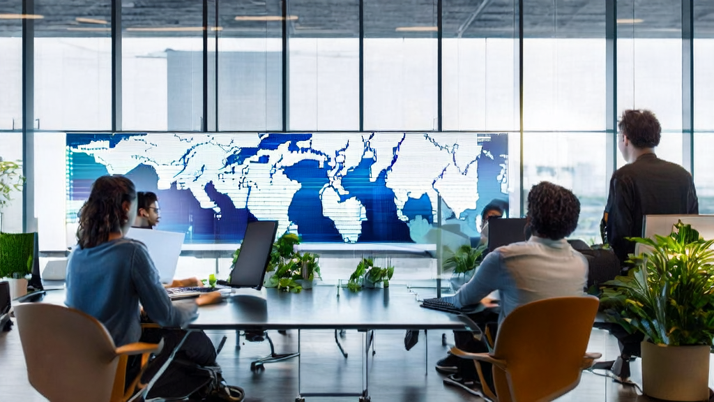 在阳光明媚的办公室中，年轻创业者们利用AI技术优化邮件营销策略，提升客户转化率