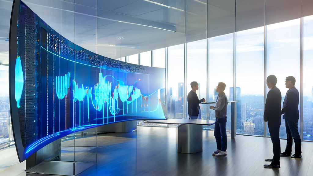 数据科学家们正在办公室里利用AI技术分析客户行为，优化邮件营销获客路径