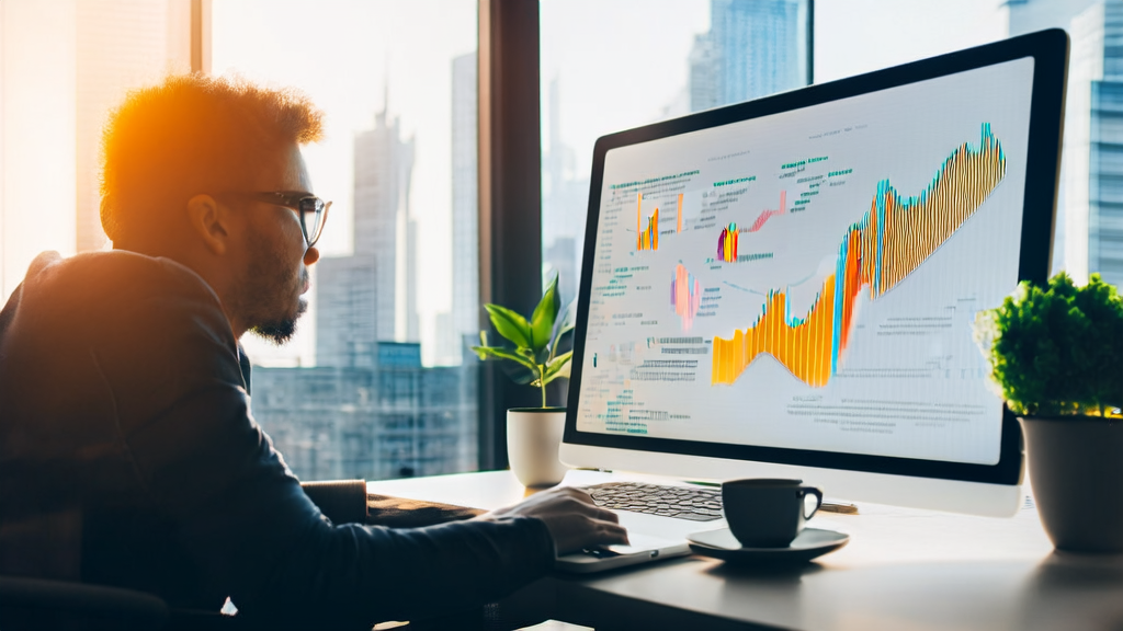 A young entrepreneur in a modern office using AI-optimized email marketing strategies to significantly increase reply rates