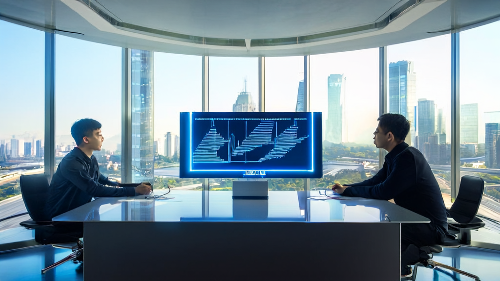 In a futuristic office, entrepreneurs are leveraging AI-optimized email marketing strategies, anticipating the technological advancements of GPT-5