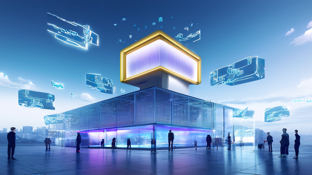A futuristic city's intelligent email processing center showcasing the efficient process of AI-optimized email marketing