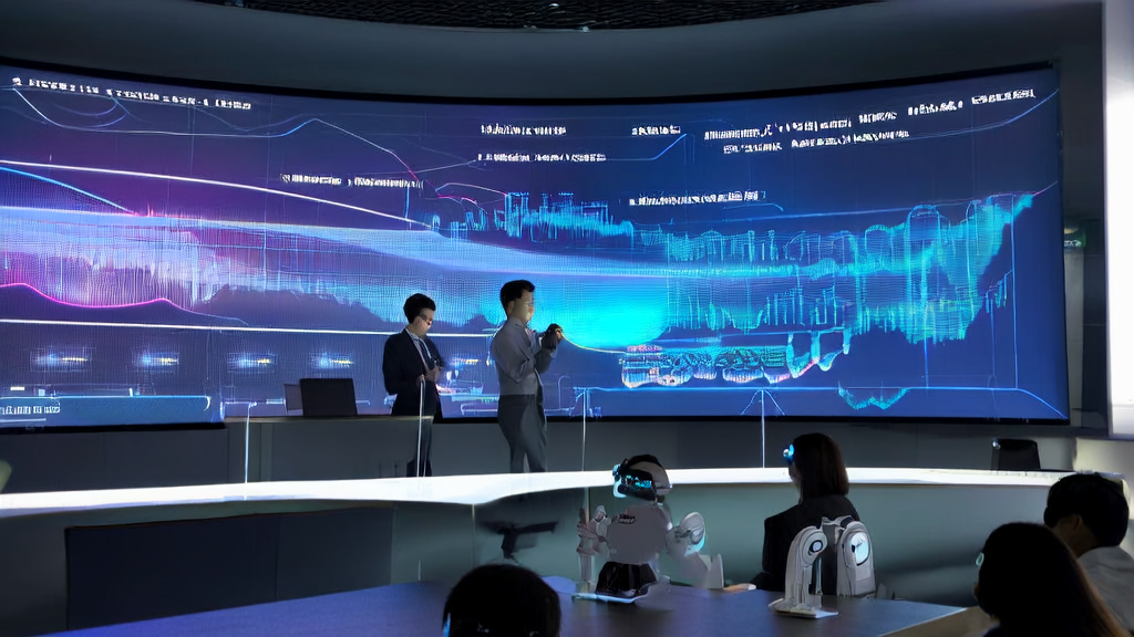 Employees in a futuristic office using AI technology to optimize email send times for better marketing efficiency