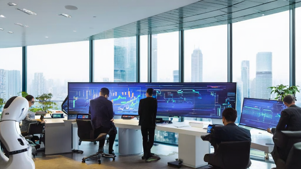 现代化办公室中员工使用AI技术进行邮件营销优化，提高客户互动率
