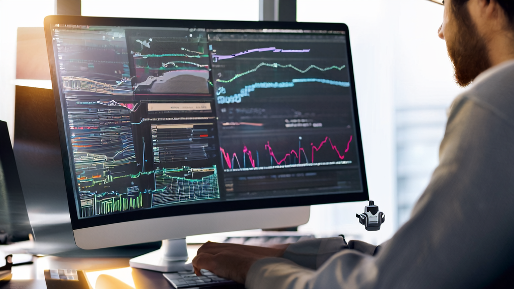 An entrepreneur in an office using AI technology to optimize email marketing and increase customer response rates