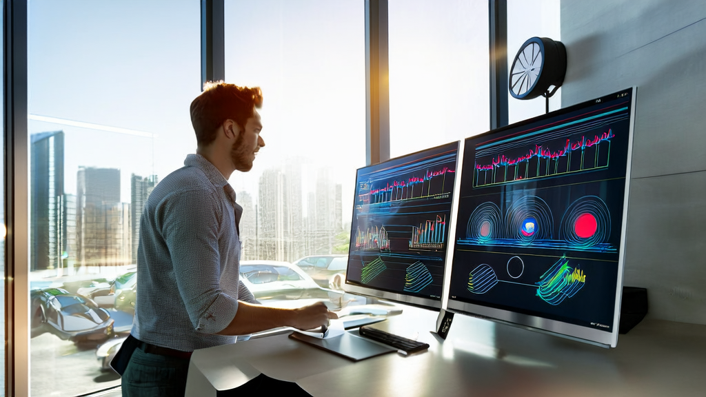 阳光下的现代化办公室内，营销经理使用AI技术优化邮件发送时间以提升转化率