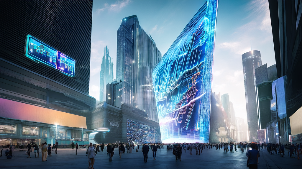未来城市的AI邮件营销场景，展示AI技术如何优化海外市场获客