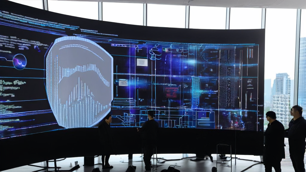 Engineers discussing AI-based email marketing innovations in an office, with a large ChatGPT logo on the background wall highlighting the inspiration from a recent mistake.