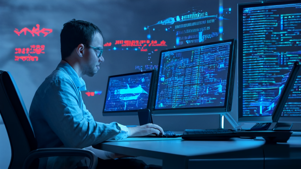 工程师在现代化办公室中应对AI邮件营销中的恶意代码渗透事件