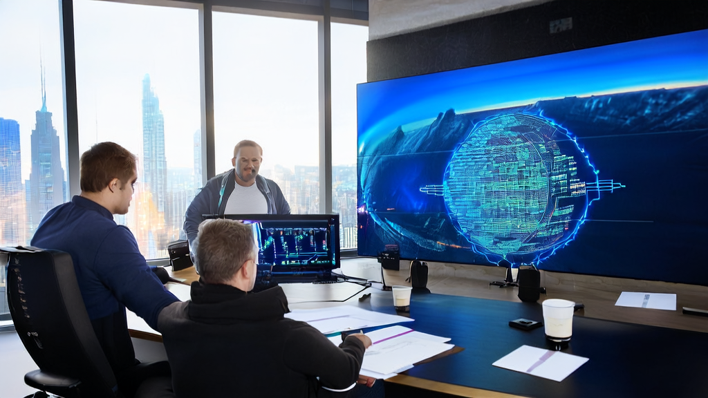 Engineers in an office using Musk's Grok Code Fast 1 tool to write efficient email marketing code