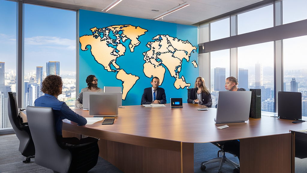 使用AI技术优化邮件营销策略的专业团队在现代化办公室中讨论方案