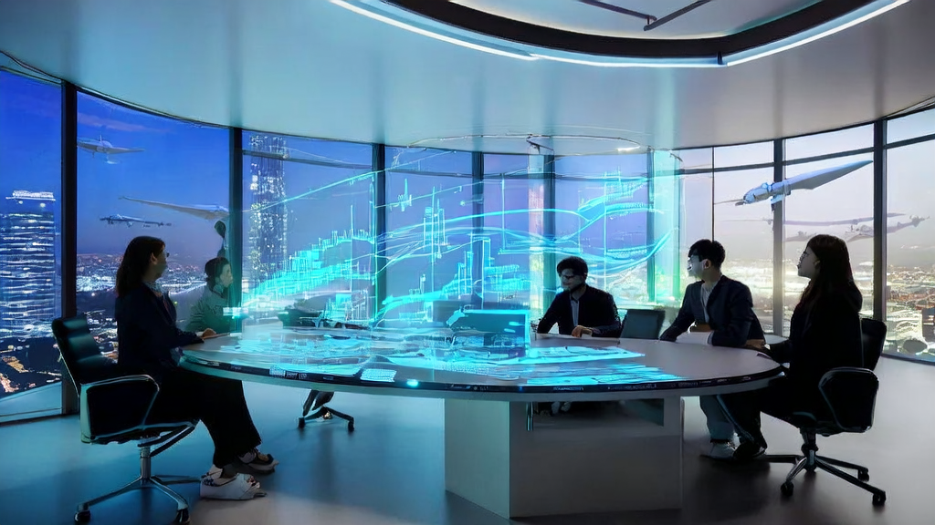 未来办公室中团队利用AI优化邮件营销策略