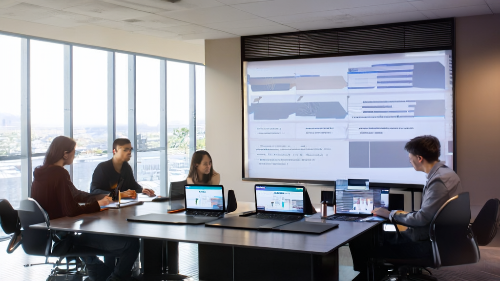 Team discussing AI email marketing strategies in a modern office