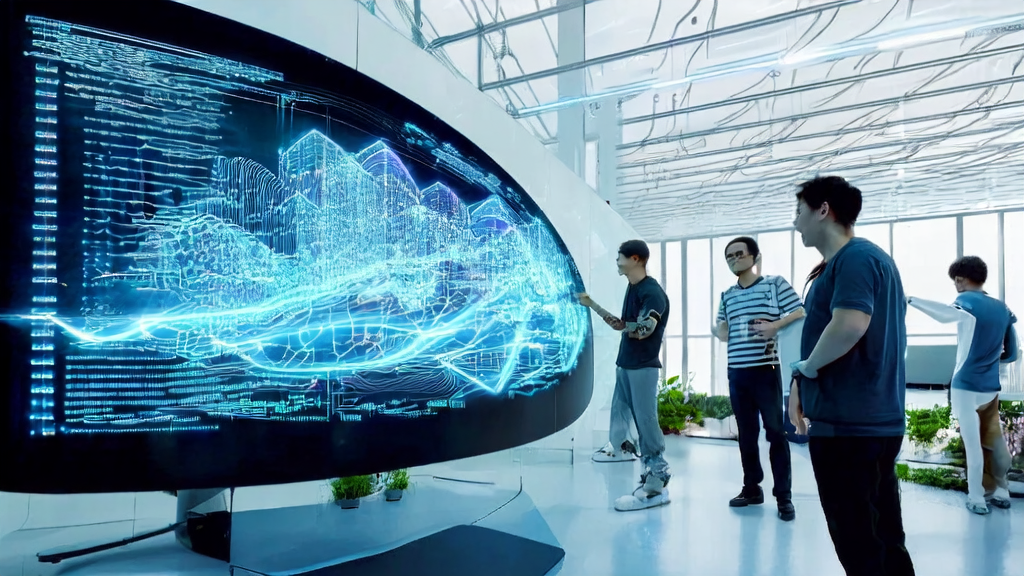 In a futuristic office, programmers are leveraging AI technology to optimize email marketing, enhancing user engagement and response rates.