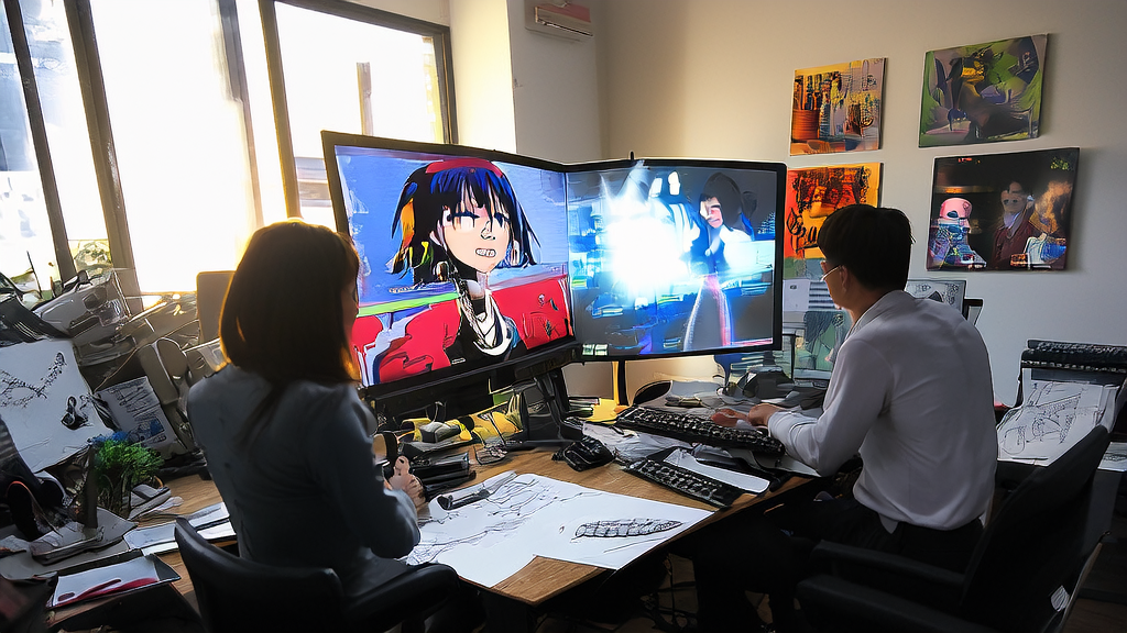AI邮件营销结合动漫创作的工作室场景