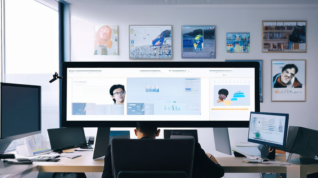 An office worker using Google's nano banana template for AI email marketing, with various high-quality images displayed on the screen.