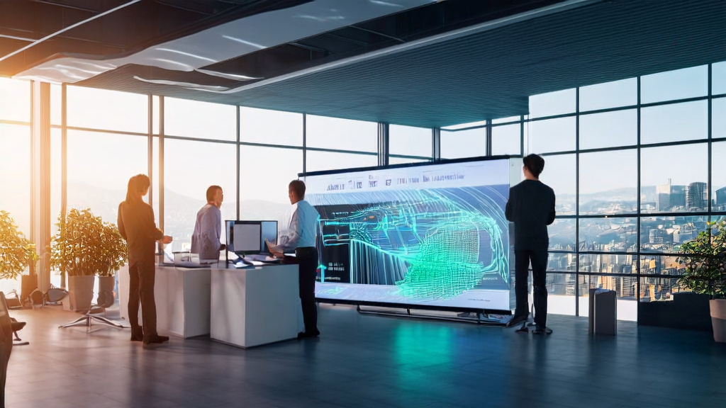 Modern office scene utilizing NVIDIA's latest AI technology to optimize email marketing and increase customer response rates