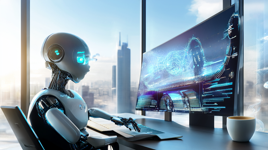 Scene of AI email personalization in a futuristic office