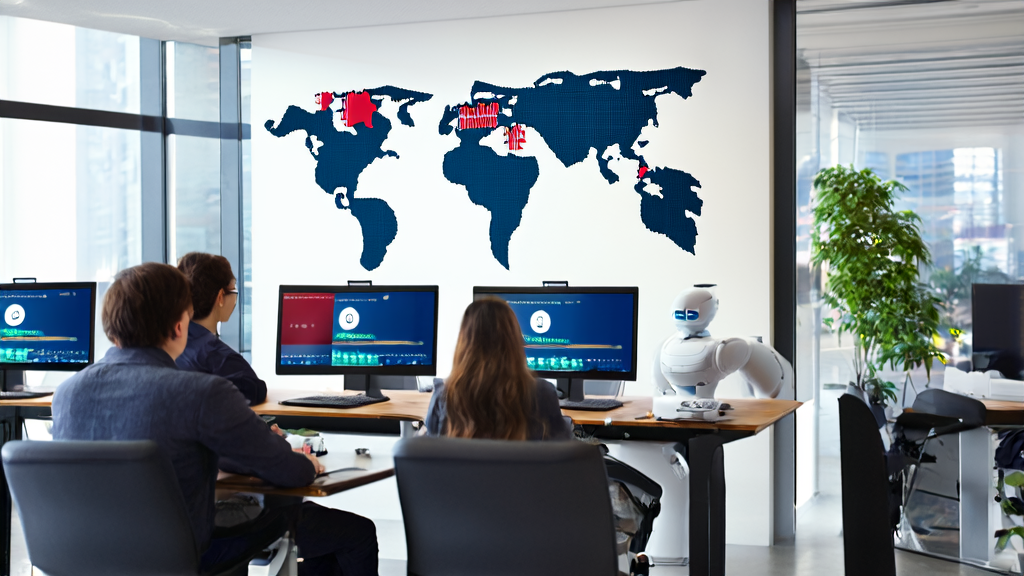 In a modern office, export sales representatives are using AI email polishing tools to optimize email content and enhance marketing effectiveness.