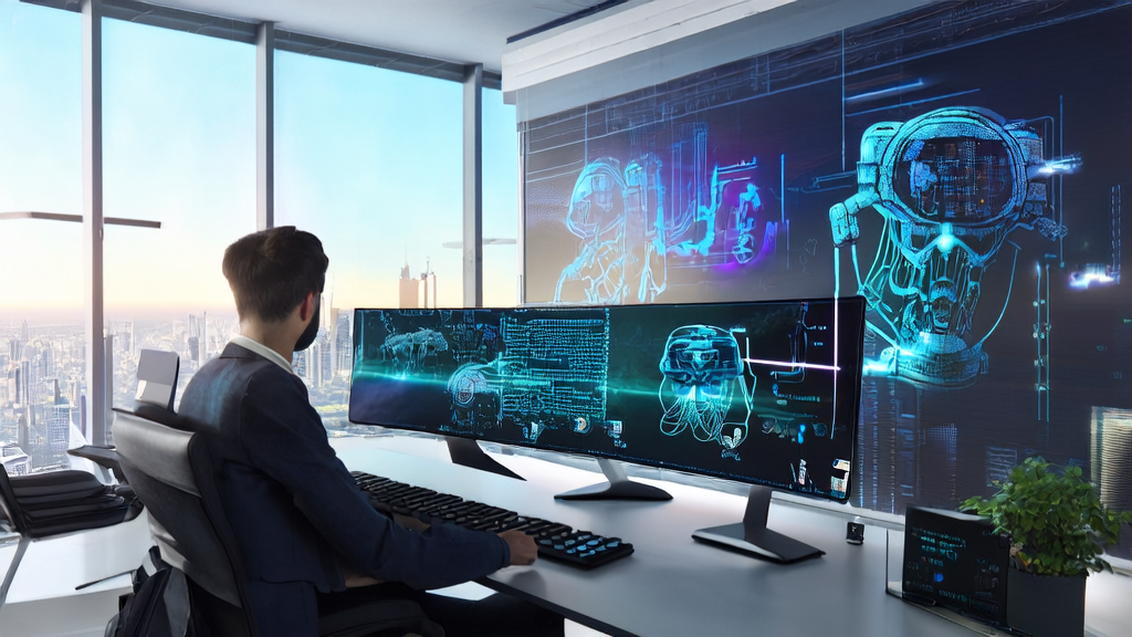 AI email polish tool enhancing brand image, set in a modern office with Codex Mortis game poster in the background